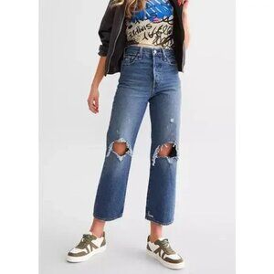 Levi’s Ribcage Straight Ankle Jeans | Medium Wash | Sz 26 | Distressed